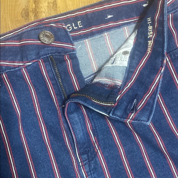 American Eagle red, white & blue Striped Denim hi rise Mini Skirt size 10 - Picture 4 of 7